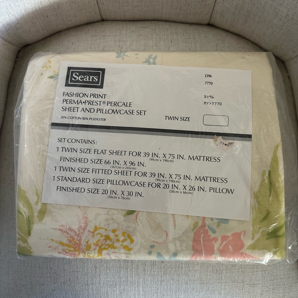 Vintage SEARS PERCALE Floral Twin Sheet Set 60s 70s Colorful Cottage Shabby NEW